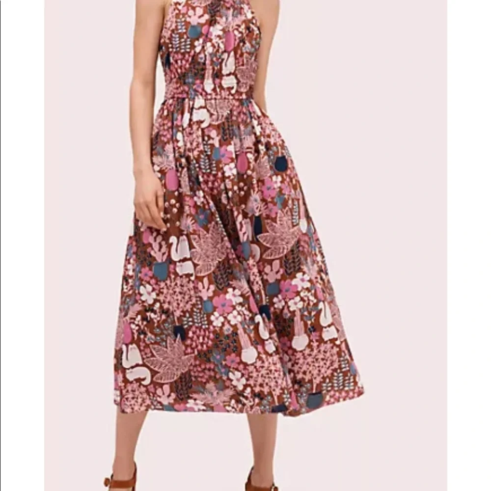 kate spade Floral Midi Dress in Pink, Brown & Blue